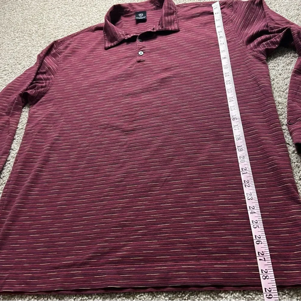 Nike Golf Long Sleeve Polo Shirt Mens XL Burgundy Striped 100% Cotton Swoosh